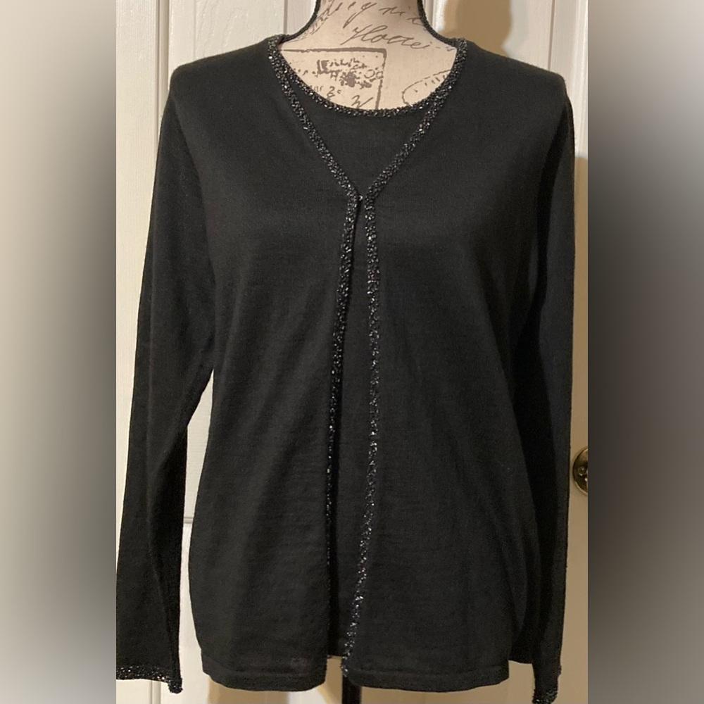 Ladies Size Medium Victoria Jones Pullover Long Sleeve Blouse With Added Sequins